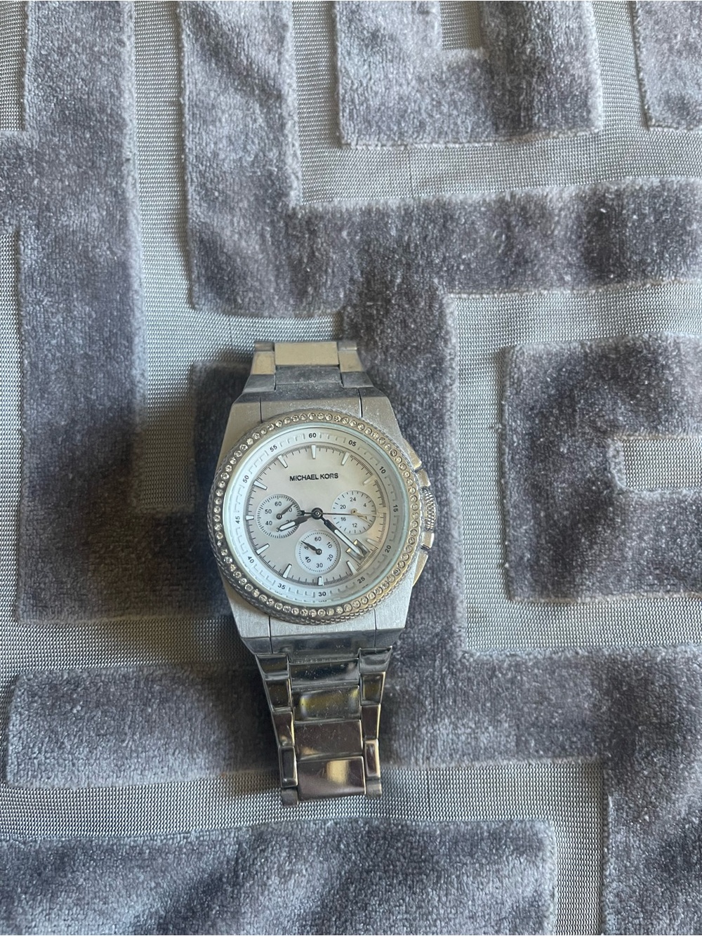 Michael Kors Silver-Tone Crystal Bezel Chronograph Watch